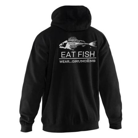 GRUNDENS EAT FISH HOODED SWEATSHIRT BLACK price, sale